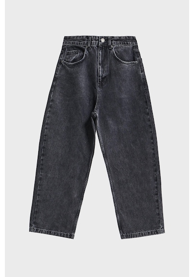 Itsbasic Erkek Füme Renk 3w5-14 Loose Baggy Fit Bol Kesim Cep Nakış Detaylı Denim Jean