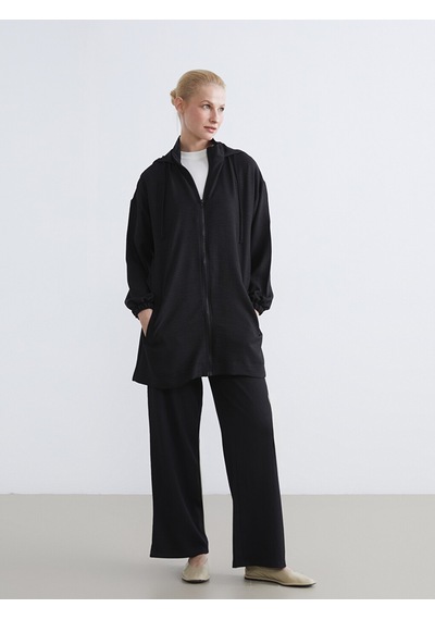 Lc Waikiki Lc Waıkıkı Siyah Kapüşonlu Oversize Kadın Tunik