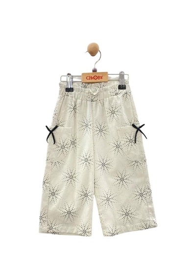 Çikoby Kız Çocuk Bel Lastikli Desenli Bol Paça Pantolon-13888 Siyah