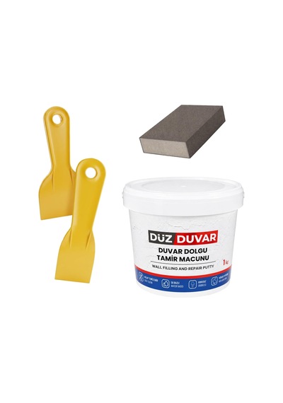 Tr 4'lü Duvar Tamir Seti Beyaz 1000 Gr Dolgu Tamir Macunu + 2 Adet Plastik Spatula + Kübik Zımpara 0.25 KG
