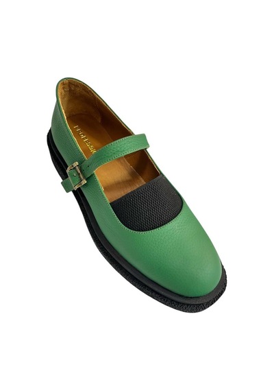 Tufan Shoes Yeşil Hakiki Deri Üst Kısmı Lastikli Babet YESIL