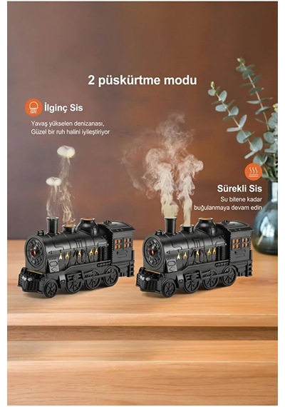 Tren Tasarımlı Ultrasonik Aroma Difüzörü Serin Sis Nemlendirici Usb Kumandalı 300 Ml