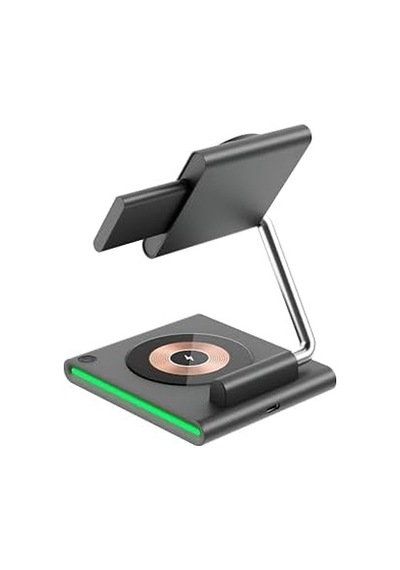 3-in-1 Kablosuz Şarj Standı, Telefon Saat Kulaklık İçin, Ayarlanabilir Açılı, Led Işıklı, Gri İphone İle Uyumlu-watch İle Uyumlu-airpods