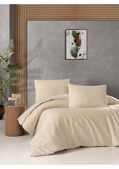 Menderes Home Cotton Collection Ranforce Çift Kişilik Nevresim Seti Düzboya Bej Renkli