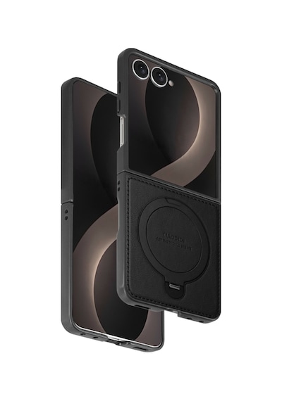 Samsung Galaxy Uyumlu Z Flip 8 Kılıf Ring M-safe Şarj Özellikli High Pu Deri Hdd Hbc-386 Skafta Case Siyah