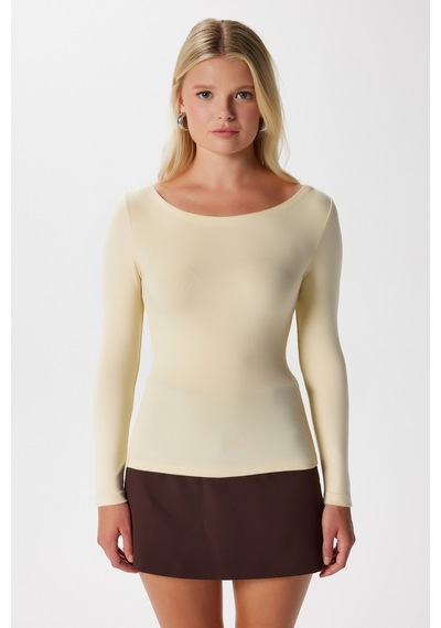 Ritnice Kayık Yaka Need Uzun Kollu Tereyağı Sarısı Soft Top / Bluz Tereyağı Sarısı