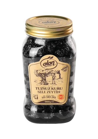Alan Zeytinleri 351-380 KB Tuzsuz Kuru Sele Siyah Zeytin Pet 900 G