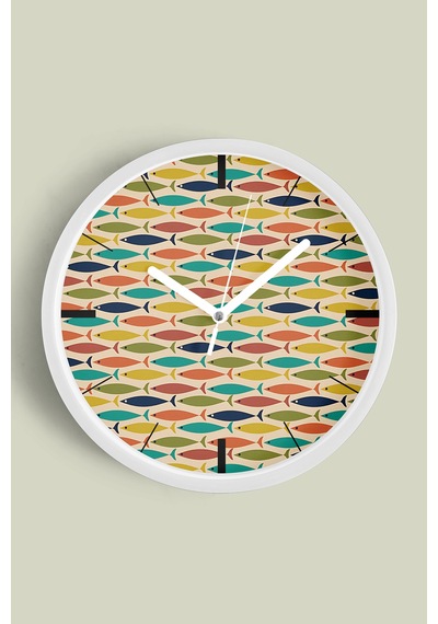 Renkli Balık Modern Tasarım Duvar Saati - 25cm - Önü Camlı Beyaz Kasa - Sessiz Mekanizma-jh0092 Beyaz