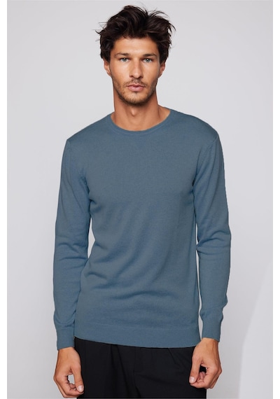 Tudors Erkek Slim Fit Dar Kesim Bisiklet Yaka İndigo Triko Kazak-32480 Indıgo İndigo