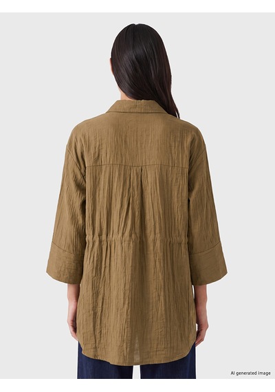 Lcwaıkıkı Classic Kahverengi Oversize Armürlü Kadın Gömlek