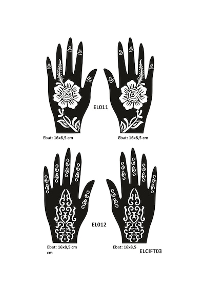 Airbrush Tattoo Karanfil Desenler 4'lü + El Kına Kına Kalıpları Sadece Kalıp Seti 2'li
