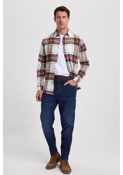 Tudors Erkek Slim Fit Dar Kesim Kareli Kışlık Oduncu Gömlek-42379 Ekru
