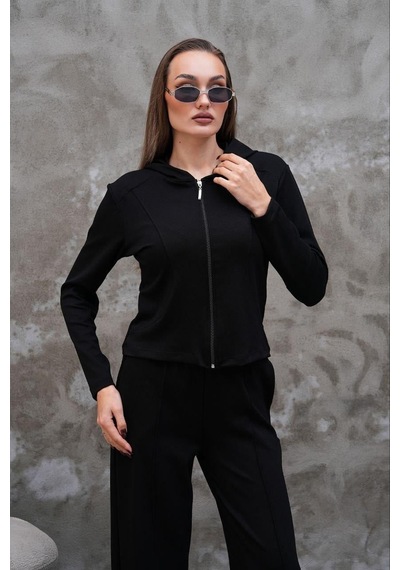 Elaxi Modal Kumaş Slim Fit Kapüşonlu İkili Takım Siyah