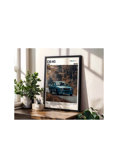 Bmw E30 M3 Ahşap Çerçeveli Poster Tablo Dtm Efsanesi Siyah