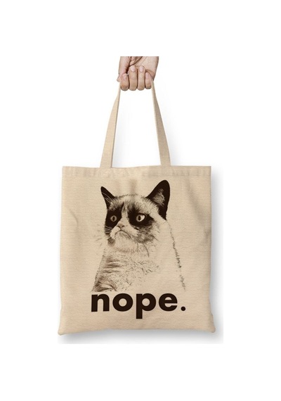Toyaso Cats Kedi Nope Beyaz Bez Çanta Uzun Saplı Alışveriş Çantası Plaj Çantası Beyaz