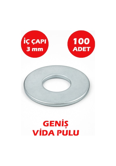 3 Mm Delikli Geniş Pul 100 Adet 1