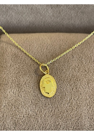 925 Ayar Gümüş Gold Renginde Zincirli Fatma Ana Eli Gümüş Kolye