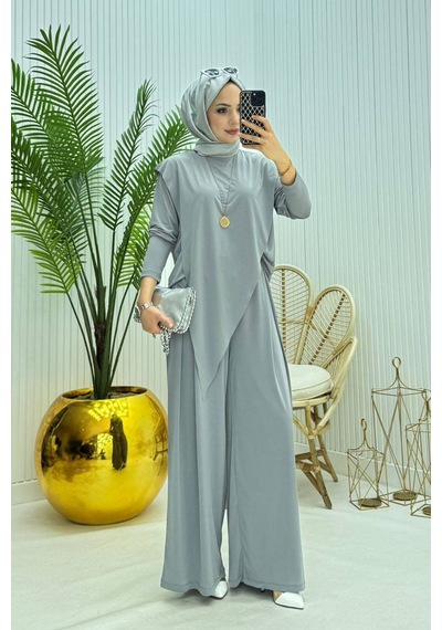 Neşeli Butik Kadın Candy Kumaş Asimetrik Kesim Tunik Pantolon İkili Tesettür Takım Nms072 Gri Neşeli Butik Kadın Candy Kumaş Asimetrik Kesim Tunik Pantolon İkili Tesettür Takım Nms072 Gri