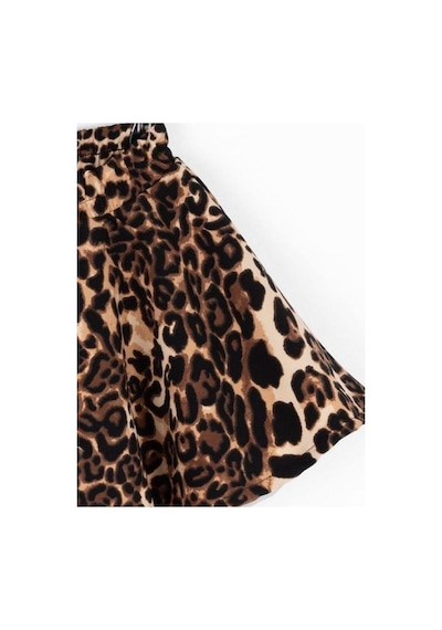 Kız Çocuk Beli Lastikli Tütü Leopar Desenli Kloş Etek-14742 Kahverengi