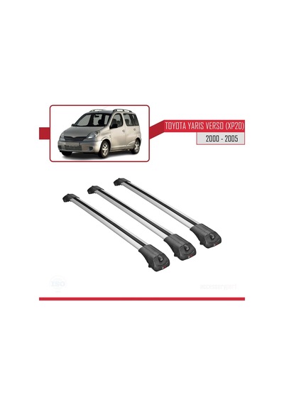Toyota Yaris Verso Xp20 2000-2005 Arası İle Uyumlu Ace-1 Ara Atkı Tavan Barı Gri 3 Adet Bar