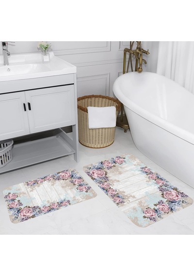 Rovigo Home Baskılı Kaymaz Taban 2 Li Banyo Paspas Takım Rvg5069-100X60-60X50 Çok Renkli