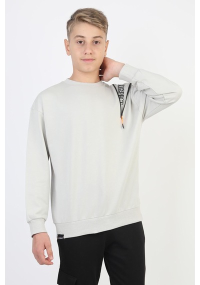 Fermuarlı Respect Baskılı Gri Erkek Çocuk Sweatshirt-90815 Gri