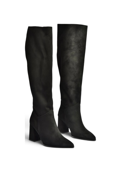Fox Shoes Z752123202 Siyah Süet Kalın Topuklu Kadın Çizme