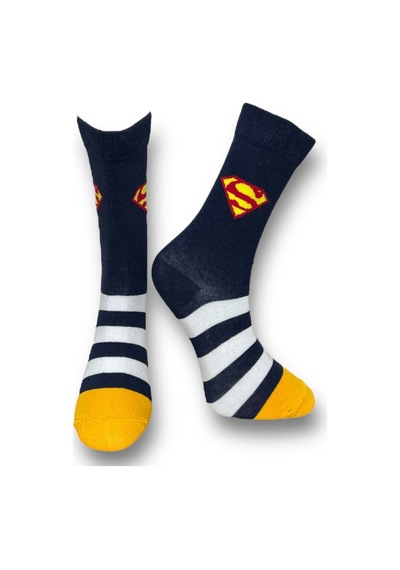 Me-vo Tekli Lacivert Renkli Unisex Esnek Nem Alabilen Pamuklu Superman Desenli Soket Çorap Lacivert