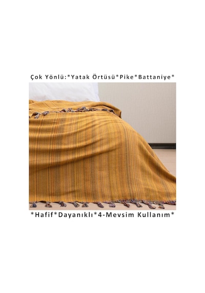 Püskül Boho Çift Kişilik Yatak Örtüsü Ve Pike /%100 Pamuklu İnce Hafif Yazlık Battaniye &amp Dekoratif Koltuk Çok Renkli