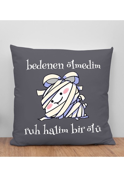Bk Gift Ruh Halim Bir Ölü Tasarımlı Antrasit Kırlent Yastık, Arkadaşa Hediye, Ev Dekorasyonu, Ev Hediyesi-1