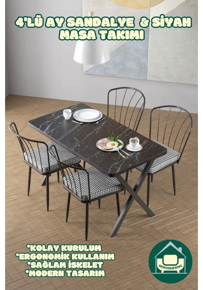 Siyah 70x110 Cm X Ayak Masa Ay Sandalyeli Masa Takımı