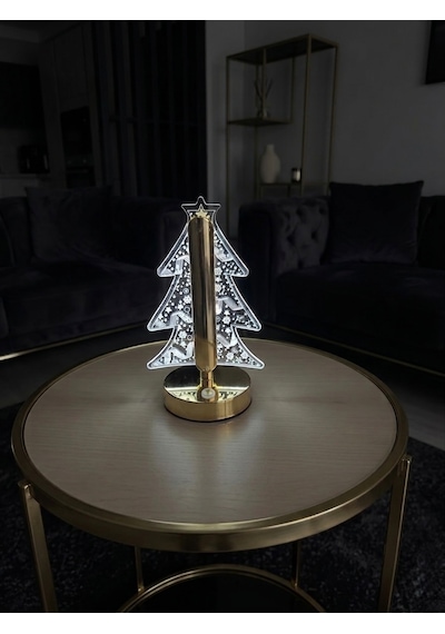 Vezza Home Şarjlı Dokunmatik Kristal Çam Ağacı Masa Lambası 3 Renk Modlu Dekoratif Gece Lambası Gold