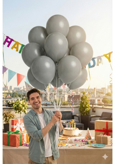 Pastel Balon 11 İnc 28 Cm Doğum Günü Parti Malzemeleri 10 Adet Gri