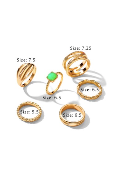 Girift Vintage Spica 6 Adet Yeşil Taşlı Gold Yüzük Seti Altın