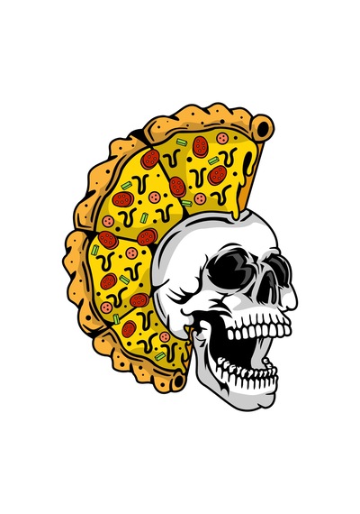 Paybuy Kadın Grafik Baskılı Rahat Kesim Tişört Pizza Kafatası Desenli Kı Beyaz
