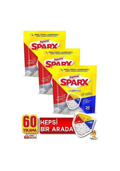 Asperox Sparx Bulaşık Makinesi Kapsülü 20'li X 3 Paket 60 Yıkama