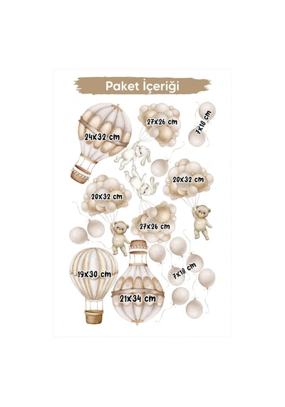MSticker Retro Balonlar Ve Hayvanlar Sevimli Çocuk Odası Duvar Sticker Seti