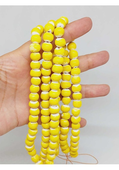 Sarı Renk Sırlı Seramik Boncuk Dizi 8-9mm/28cm 54270 Çok REnkli
