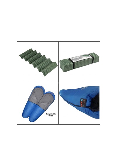 Seti: Ocean Pro -18 C Uyku Tulumu & Ultralight Comfort Katlanır Haki Mat Mavi