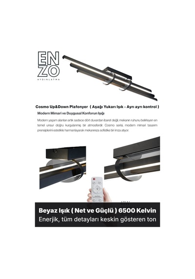Cosmo Silver Led Tavan Avize Kumandalı Dim Edilebilir Yukarı & Aşağı Işık Beyaz Işık
