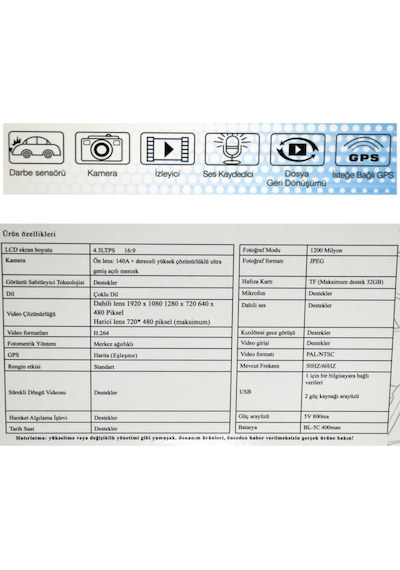 NYF Wevolt DVR Kayıt Cihazı 4,3 inç Dikiz Ayna Ekranlı Çift Kamer
