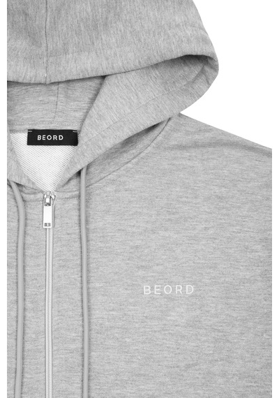 Beord Gri Melanj Pamuk Kapüşonlu Fermuarlı Sweatshirt Bzt1-135