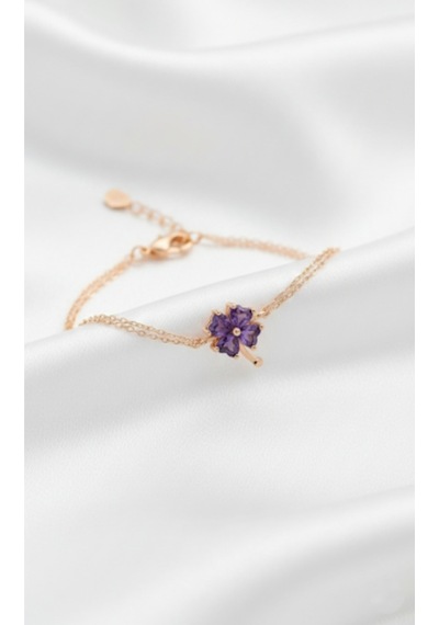 Çekirdekjewelry 925 Ayar Altın Mortaşli Yonca Bileklik Pembe