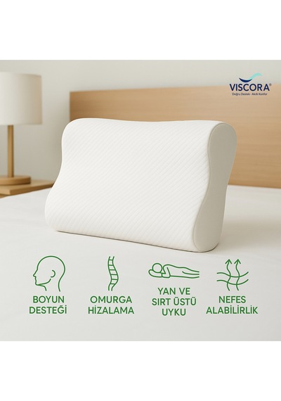 Vıscora Ortopedik Visco Boyun Ve Omurga Destek Yastığı Yan Ve Sırt Üstü Uyku İçin Ergonomik Beyaz