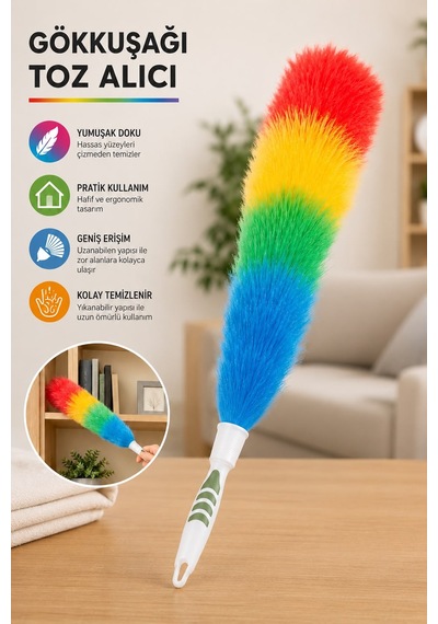 Titiz Softon Gökkuşağı Katlanabilir Kılıflı Mikrofiber Toz Alma Fırçası