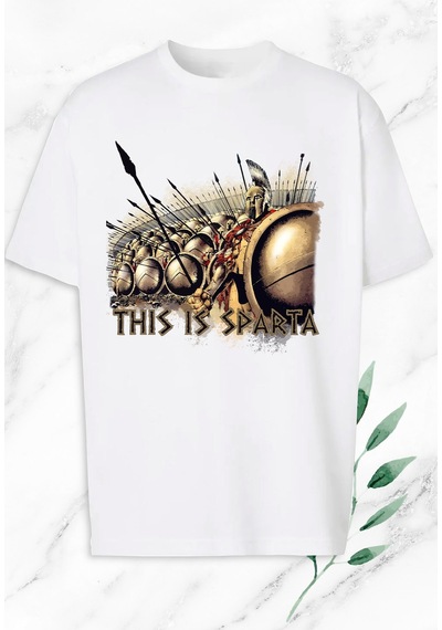 Flood Of Style Beyaz Oversize Mitoloji This Is Sparta Baskılı Tişört