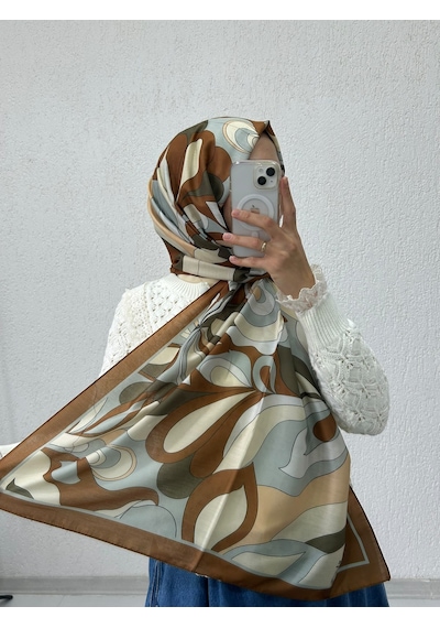 Siyane Scarf Naturel Desen Şal 15 kahverengi