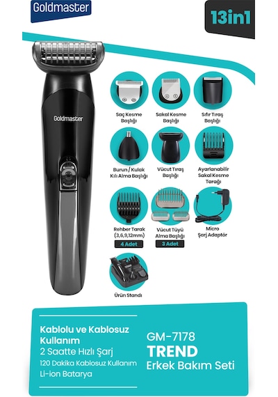 Goldmaster GM-7178 Trend Kablosuz Saç Sakal Kesme Tıraş Makinesi