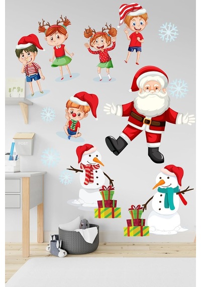 Crevidi Noel Baba Ve Sevimli Çocuklar Çocuk Odası Stickeri &