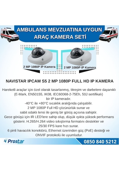 Ambulans Mevzuatına Uygun 2 Kameralı 8 Kanal Mobil Nvr 1 Tb 7 İnç Monitörlü Tak Kullan Set